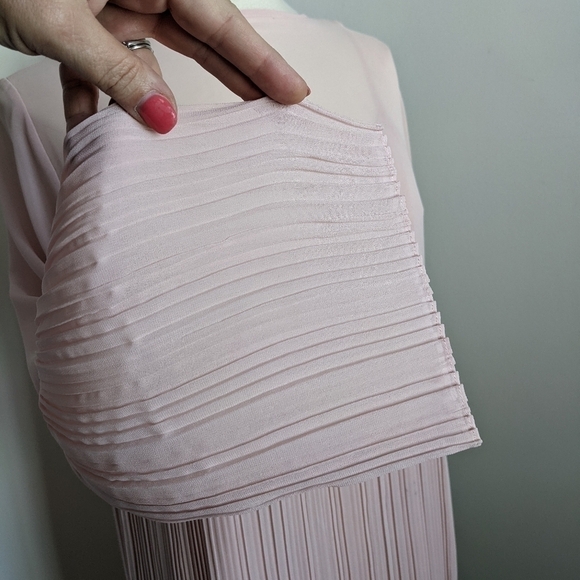 BLUSH Pink Romantic Micro Pleat Sheer Dress M Long sleeve - Picture 9 of 14